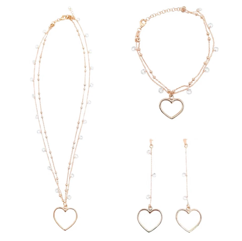 PARURE COLLANA BRACCIALE ORECCHINI CUORE PERLE DI ZIRCONI ARGENTO GIOIELLI ARVI - Immagine 1 di 1
