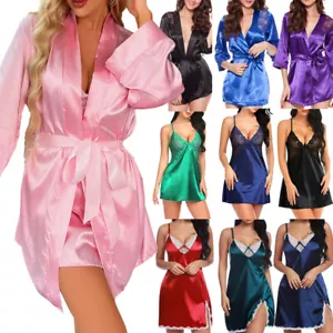 Sexy-Lingerie-Silk-Lace-Dress-Women-Babydoll-Nightdress-Nightgown-Sleepwear-Robe - Picture 1 of 135