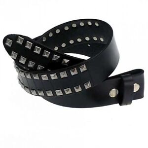 Premium Rivet Belt for Buckle, Pyramid Studs, Real Leather, Black, S To XL