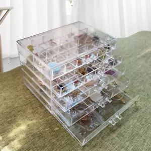 Acrylic Jewelry Box with 5 Drawers Clear Earring Storage Organizer Display Case - Picture 1 of 12