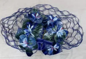 Vintage Maxine 1950s Blue Flower Fascinator Hat Veil Netting Derby (Tote3O) - Picture 1 of 3
