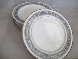 6 Noritake Prelude Dinner Plates Silver Edge Black Scroll 7570 Japan Set of 6 - Picture 1 of 4