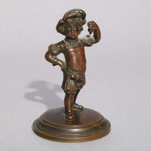 ANTIQUE VICTORIAN 5" FIGURAL BRONZE STATUE SCULPTURE / PAPERWEIGHT OF A BOY - Picture 1 of 4