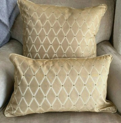 ❇️ NEW Antique Gold Diamond SILK cushion covers Fringe or Piping OBLONG SQUARE - image 1 of 4