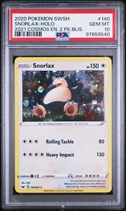 2020 Pokemon Snorlax Holo 140/202 2021 Cosmos Enhanced 2 Pack Blister GEM PSA 10 - Picture 1 of 2