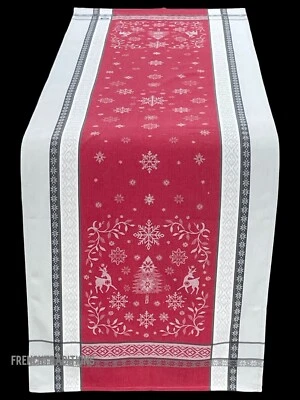 TISSUS TOSELLI French Provencal Jacquard Coated Table Runner Reindeer's Noel Made In France