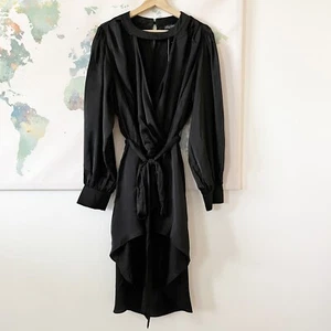 City Chic Top Size 16 Wrap High Low Hem Black Plunging Neckline Keyhole NWT - Picture 1 of 11