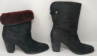 UGG Layna Women Size 10 Shearling Lined Foldable Cuff Black Nubuck Heel Boot - Image 1 of 4