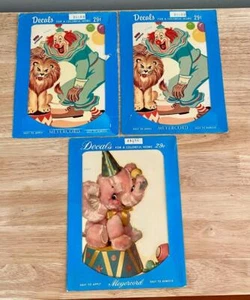 Decalcomanie vintage Meyercord Decalart asilo nido circo elefante pagliaccio leone acquascivolo - Foto 1 di 1