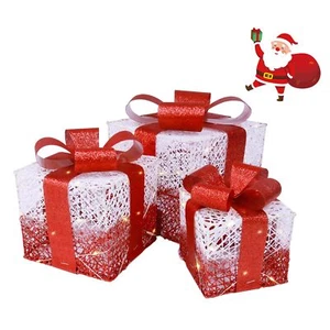 Set of 3 Lighted Gift Boxes Christmas Outdoor Decoration Pre-lit Light Up Xma... - Picture 1 of 9