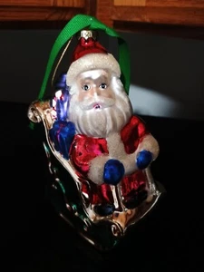 Vintage Glass Christmas Holiday Ornament Santa Sleigh Gifts Tree Hanging 6" - Picture 1 of 7