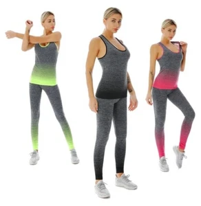 Damen Fitnessstudiobekleidung Damen Sport Fitness Yoga Anzug Training Weste Top Leggings Set - Bild 1 von 12