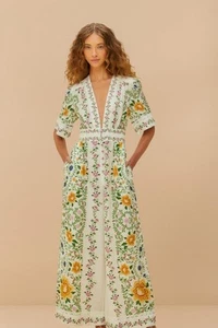 NW AUTH FARM RIO Off-White Folk Floral Jumpsuit Sz SMALL S FREE SHIP - Picture 1 of 5