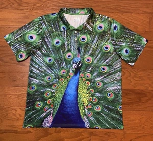 Obnoxious Golfshirt Herren Large grün Pfauenmuster Performance Polo Kurzarm - Bild 1 von 6