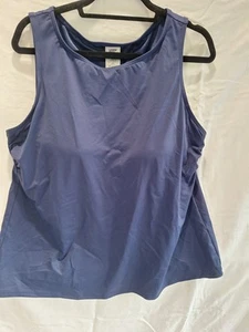 Lands' End Women's High Neck Tankini/Tank Swim Top Padded Modest Navy Blue 18W - Picture 1 of 9