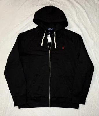 Polo Ralph Lauren Hoodie XL Black Full Zip Sweatshirt Hooded Red Pony - Image 1 of 4