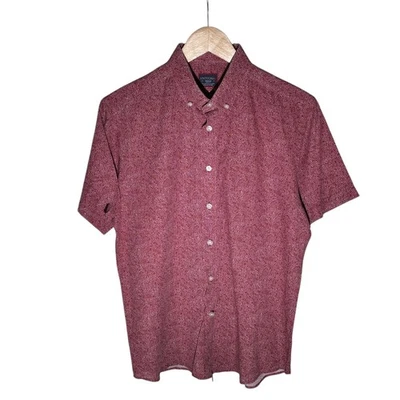 UNTUCKit Shirt Mens Medium Red White Short Sleeve Slim Fit Linen Blend - Image 1 of 4