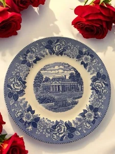 OLD ENGLISH STAFFORDSHIRE MONTICELLO HOME OF THOMAS JEFFERSON PLATE BLUE 10" - Picture 1 of 3