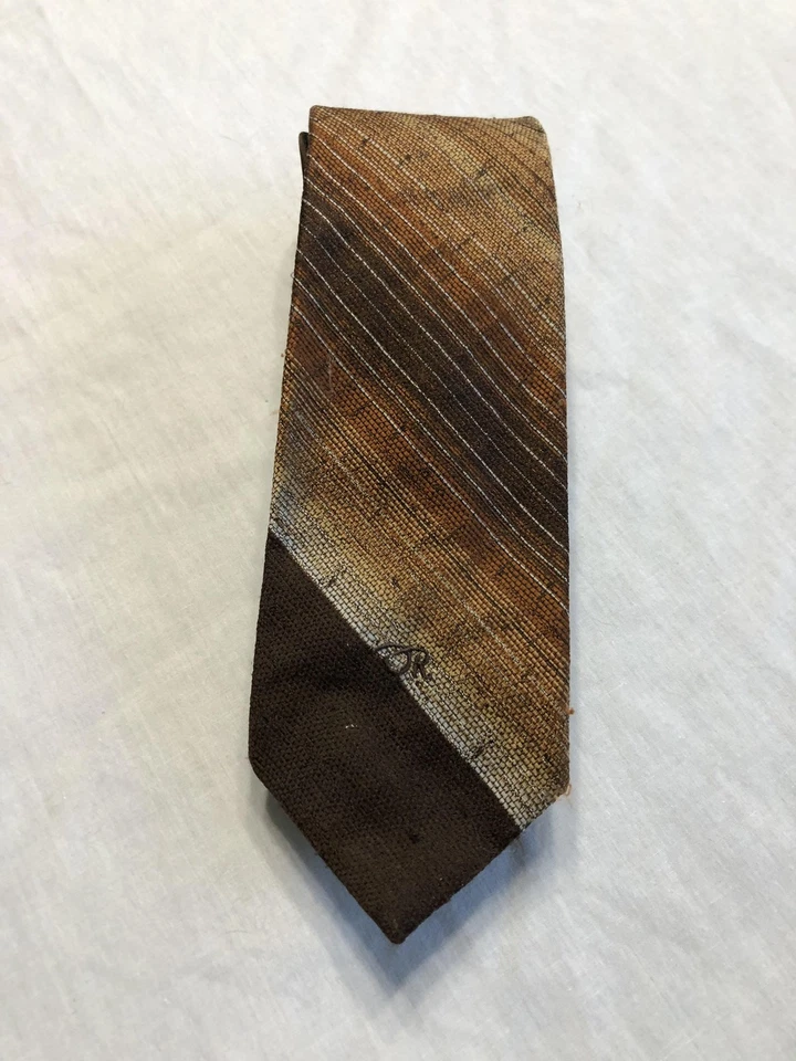 Corbata vintage Oscar de la Renta para hombre marrón beige a rayas años 70 80 Foto 1 de 4