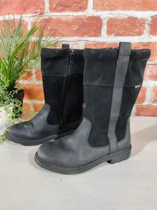 CLARKS GORE-TEX BLACK BOOTS UK 13F EU 32 GIRLS LEATHER SUEDE WATERPROOF TALL ZIP - Picture 1 of 7