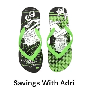Chanclas Rick and Morty para hombre talla 13 - negras y verdes lima - nuevas con etiquetas - Imagen 1 de 5