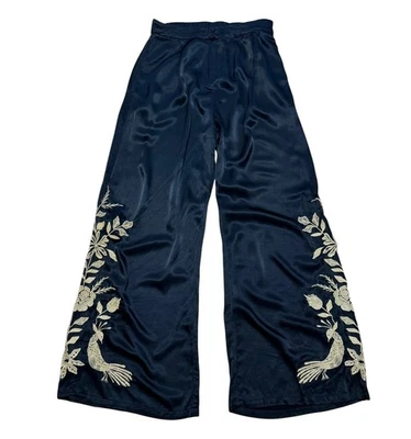 Johnny Was Martina Embroidered Satin Pants Womens Size Small Wide Leg Artisan - Image 1 of 4