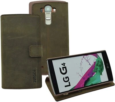 Custodia Esclusiva Stile Libro Vera Pelle Protettiva Antico Braun per LG G4 - Immagine 1 di 4