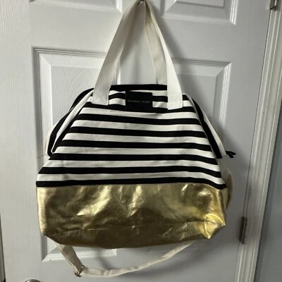 Bolso de Mano Victoria's Secret Grande Dorado Imitación Cuero Blanco y Negro Rayas GR72 Foto 1 de 4