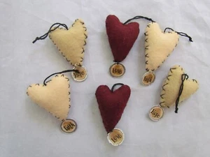 HEART Ornament w vintage Tags Faith Hope Love 6pc Primitives by Kathy 12370 NEW - Picture 1 of 6