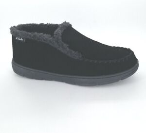 1013 Clarks Mens Suede Sherpa Lined Ankle Bootie Slippers Black Size 11M US