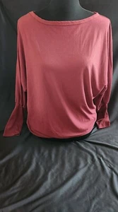 EXLURA Women's Oversized Long Bishop Sleeve Top Burgundy Ribbed Boat Neck Small - Picture 1 of 4