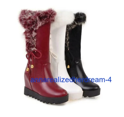 Mujeres Invierno Botas de Nieve Botas de Piel de Conejo Real Botas de Cuña Cálidas Espesadas Foto 1 de 4