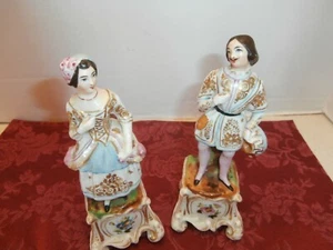 RARE PAIR OF ANTIQUE OLD PARIS PORCELAIN FIGURINE OF AN ARTIST WOMAN & MAN - Picture 1 of 12