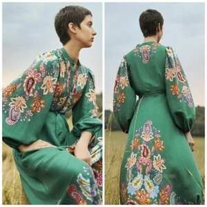 NWOT Boden Blouson Sleeve Teal Paisley Midi Dress Size 4 - Picture 1 of 8