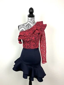 Vestido para mujer The 8th Sign S rojo encaje manga con volantes mini fiesta evento formal - Imagen 1 de 13