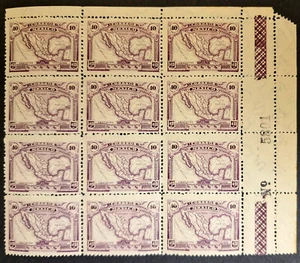 Mexico 1920's MNH - Old Map with California 12 Stamps Corner Block - Picture 1 of 3