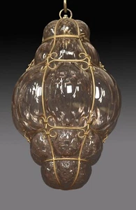 Murano Purple Glass Caged Pendant | Hand-Blown Seguso Design - Picture 1 of 4