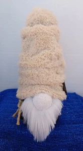 Handmade Gnome With White Beard, Tan Hat, Tan Rope Belt & Black Bottom. 7.5" - Picture 1 of 5