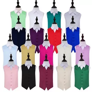 Chaleco de traje de boda informal formal liso satinado satinado para niños chaleco de DQT - Imagen 1 de 59