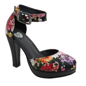 T.U.K. A9026L TUK Starlet Heel Pump Black / Multi Floral Rockabilly - Picture 1 of 1
