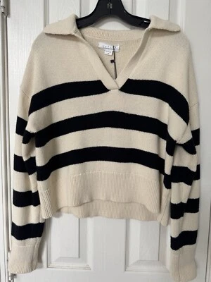 Nuevo con etiquetas Suéter Henley "Lucie" de Terciopelo para Mujer en Crema y Rayas Negras XS Envío Gratis Foto 1 de 4