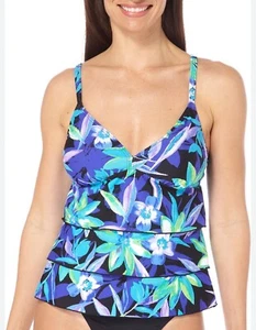 Beach Diva Blue Flower Tropical Print Tankini Swim Top Sz 12 NWT Summer Cruise - Picture 1 of 19