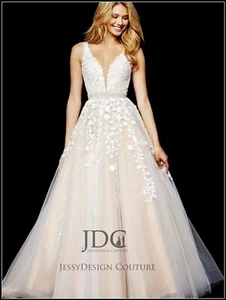 Perlen Brautkleid Hochzeitskleid Blätt Spitze Träger Champagner Ivory Gürtel - Imagen 1 de 11