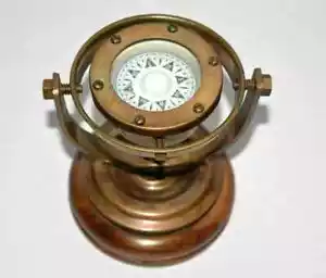 Brass nautical gimbal compass vintage ship's binnacle gimballed compass. - Picture 1 of 5