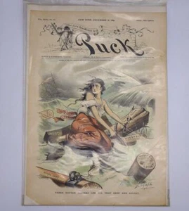 PUCK VOL XXVI 18/12/1889 "TRE LEGNI MARCI SONO TUTTI QUELLI CHE LA TENGONO A GALLA" - Foto 1 di 8