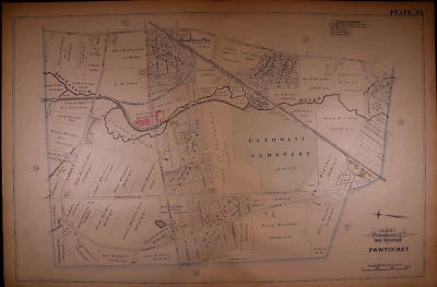 Mapa Plat 1882 ~ PAWTUCKET - CEMENTERIO CATÓLICO, PROVIDENCIA, RI #3 (18x28) Foto 1 de 2