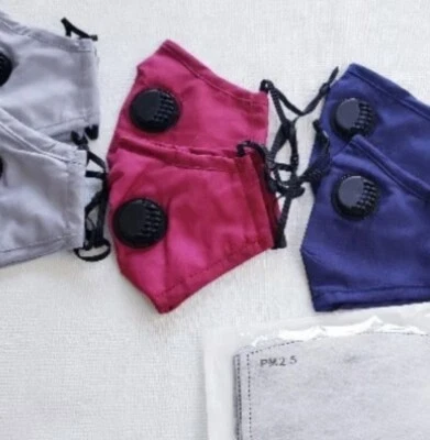 2-Pack Black Cotton Adult Face Mask Breathable Vent anti fog Reusable washable - Image 1 of 4