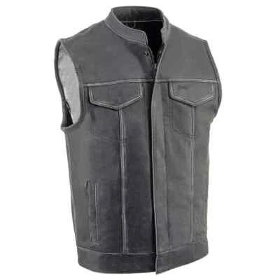 Milwaukee Leather MLM3513 Men's Distressed Grey Club Style Motorcycle Rider Vest - Image 1 of 4