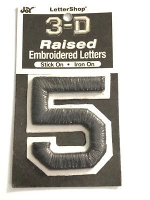 Joy Letter Shop Black Number 5 2” Iron On Embroider Raised Patch Appliqué Sewing - Image 1 of 4