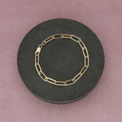 sterling silver gold plate paperclip chain bracelet size 7.25in - Image 1 of 3